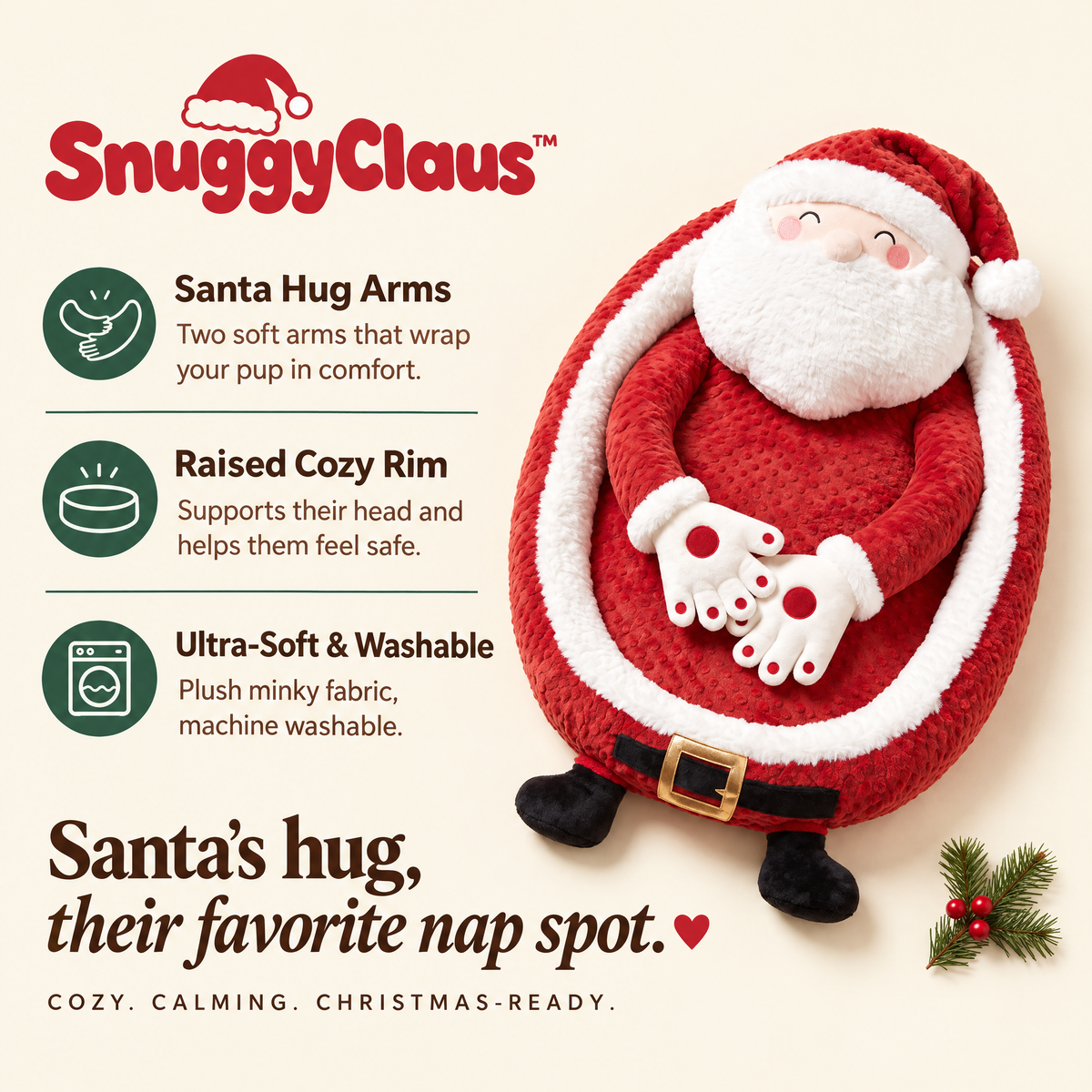 SnuggyClaus™ Santa Hug Dog Bed